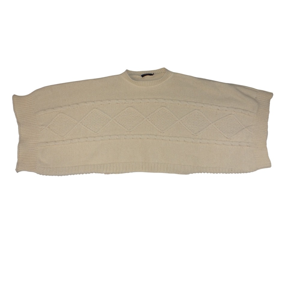 MICAS Cream Cable Knit Diamond Pattern Oversized Poncho Sweater‎ One Size